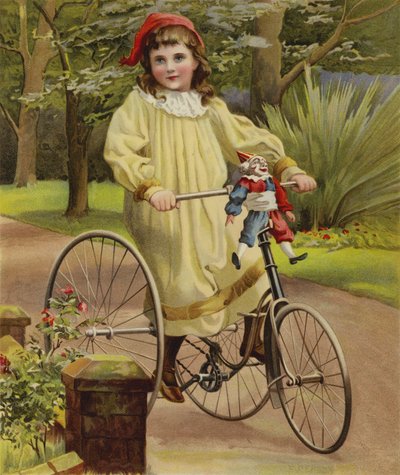 Girl Riding Her Tricycle in the Garden by English School